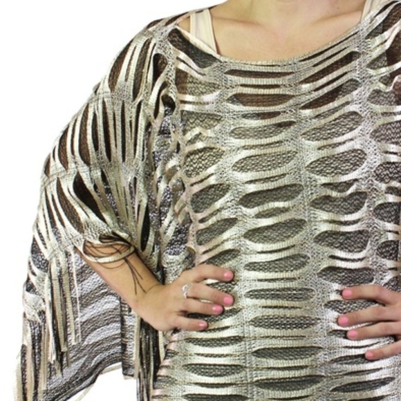 Gold Sparkle Mesh Poncho Coverup - Picture 2 of 2